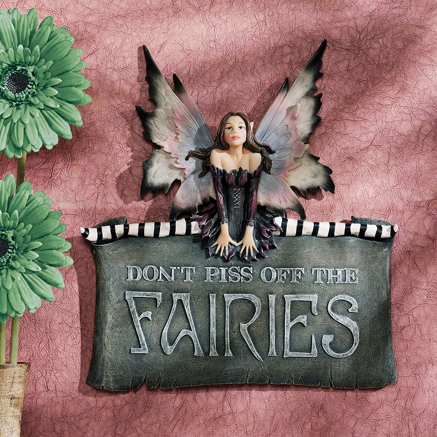 Design Toscano CL6564 Don't Piss Off the Fairies Wall Sculpture Plaque Sign, Polyresin, Full Colour, 28 cm - Image 2