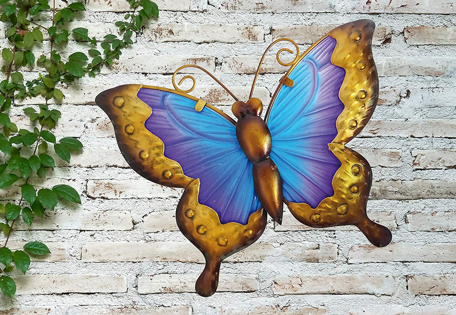 Creekwood Butterfly Glass/Metal Garden Wall Art Decoration-Blue/Purple (W25 x H21 cm), 48023 - Image 2