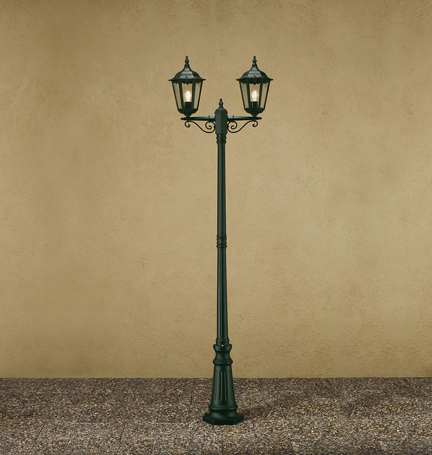 Konstsmide Firenze Double Head Column Outdoor Light / 2.2m High / 2 x 100 W E27 Max Lamp Post / Clear Glass / Aluminium / IP43 / Outside Light - Image 2