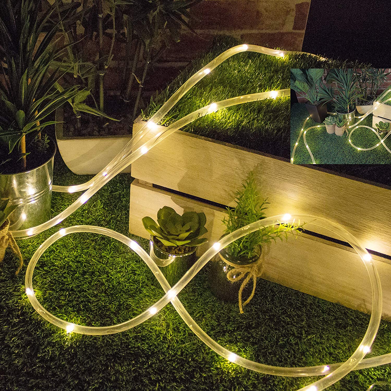 GardenKraft 16340 100 LED Warm White Solar Rope Lights | Outdoor Decorative Garden Lighting | Weatherproof | 100 LED Lights | Auto-On | 12 Metres - Image 2