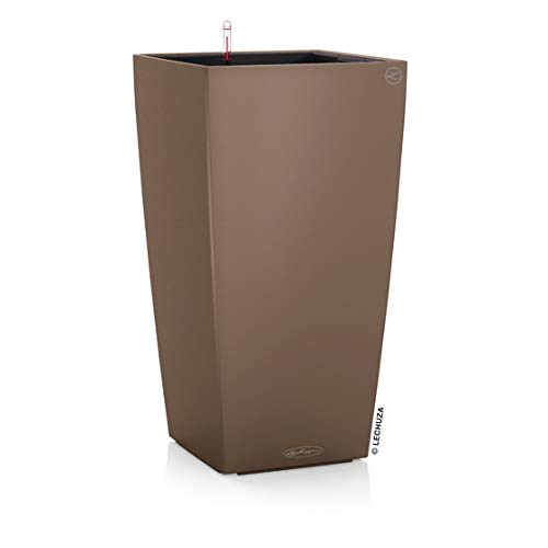 Lechuza CUBICO Color 22 Self Watering Planter Garden Plastic Indoor and Outdoor Flower Plant Pot with Drainage Hole H41 L22 W22 cm Nutmeg