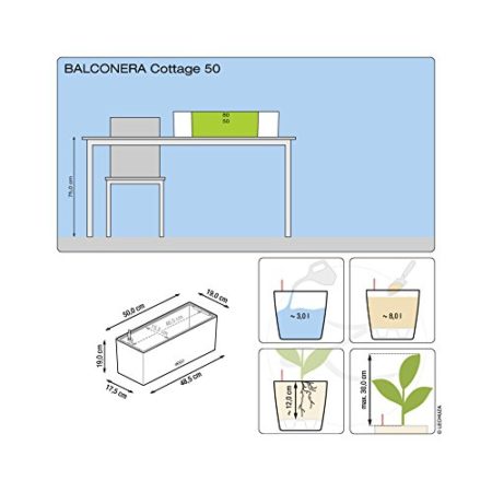 Lechuza BALCONERA Cottage 50 Self Watering Planter Indoor/Outdoor Flower Plant Pot Table and Window Box with Drainage Hole and Plant Substrate Poly-Resin H19 L50 W19 cm Mocha - Image 4