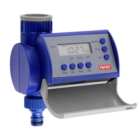 TATAY TL electronic water timer, made of anti-UV resistant plastic and with direct connection to the tap, which allows programming up to 8 waterings a day. Outdoor use