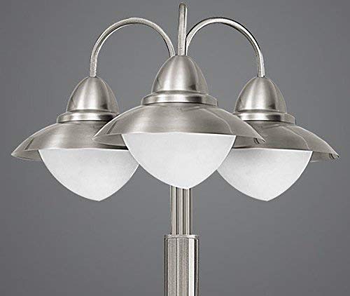 EGLO Pathway Light Sidney, 3 Bulbs Outdoor Floor Light, Stainless Steel Outdoor Light Fixture, Glass: White, Opal Matt, Colour: Silver