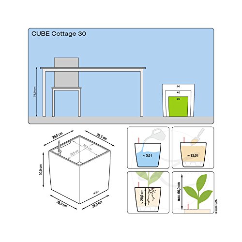 Lechuza Self Watering Plant Pots CUBE Cottage 30 Rattan Look Plastic Garden Outdoor Indoor Planter with Drainage Hole H30 L30 W30 cm Granite - Image 4