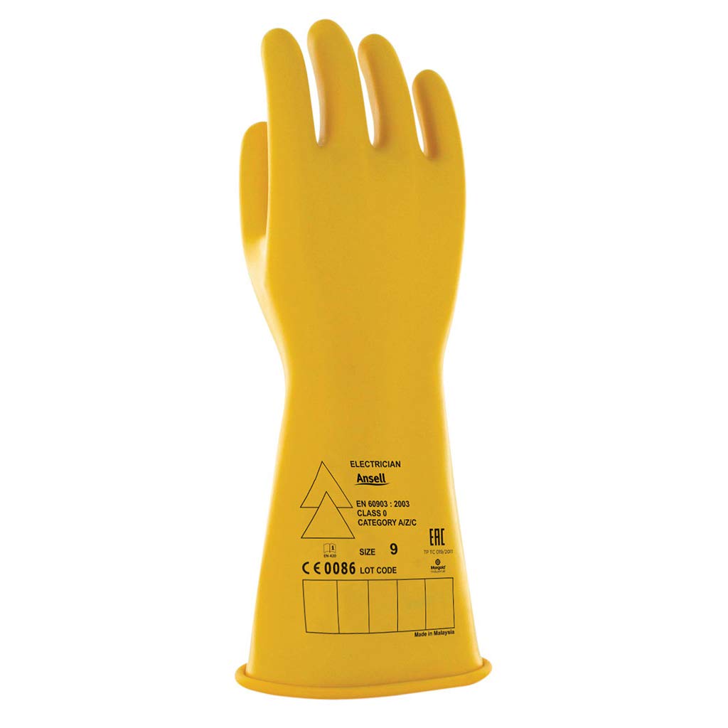 Ansell LOW VOLTAGE ELECTRICAL INSULATING GLOVES (CLASS 0) L Yellow, L (Pack of 2)