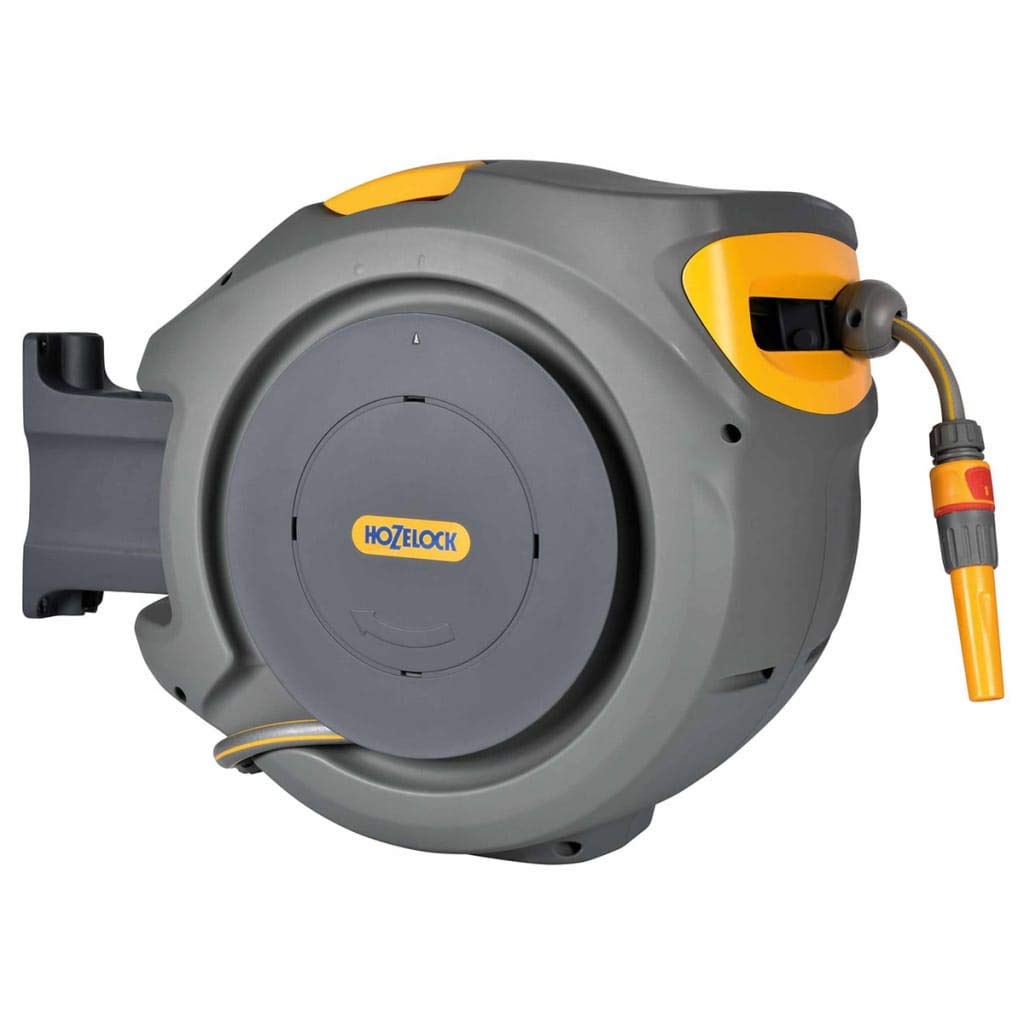 HOZELOCK - Auto Reel 20m wall-mounted hose reel: Easy to Install, Lock, Auto-rewind, Ready-to-use Reel With Nozzle, Fittings