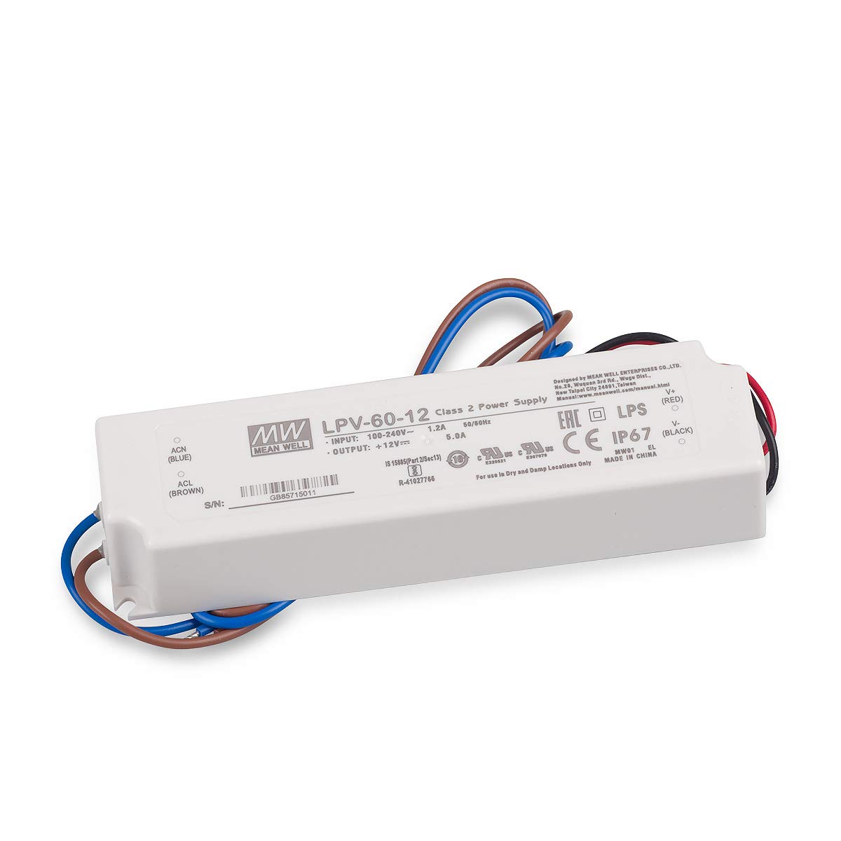LED Power Supply Transformer Mean Well LPV6012 Switching Power Supply 12 V / 5 A / 60 W IP67