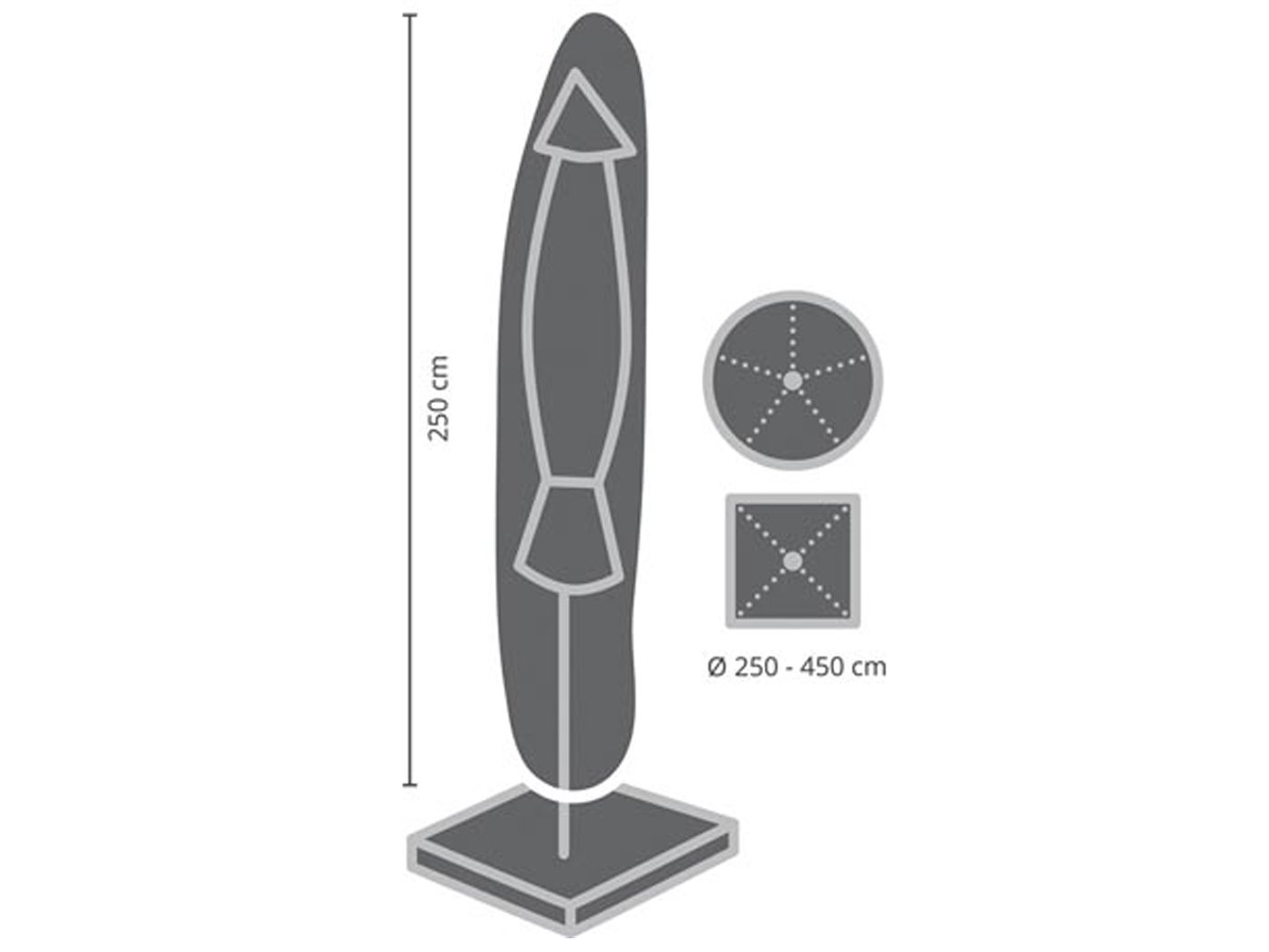 Perel Protective Cover for Parasol up to 4.5 m Diameter, Grey, 250 cm x 64 cm - Image 3