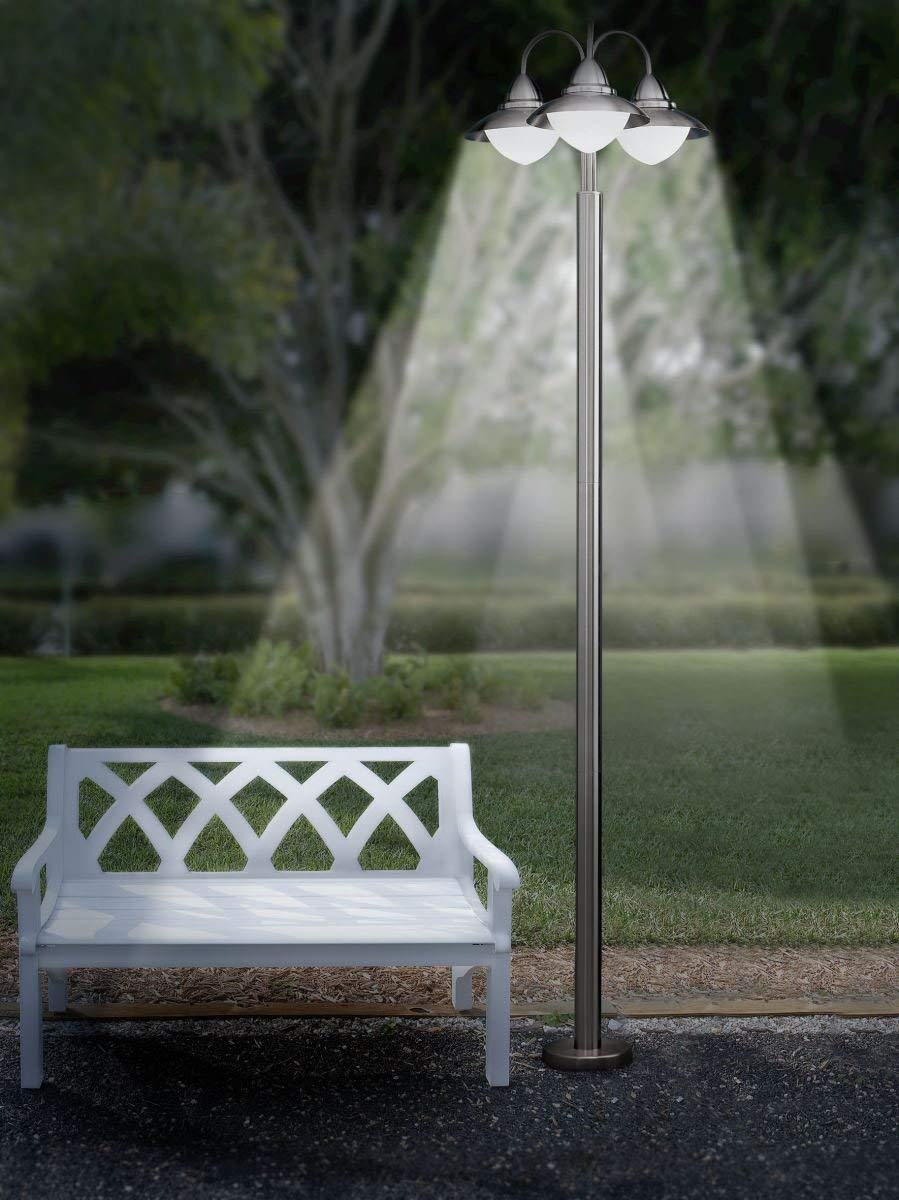 EGLO Pathway Light Sidney, 3 Bulbs Outdoor Floor Light, Stainless Steel Outdoor Light Fixture, Glass: White, Opal Matt, Colour: Silver - Image 3