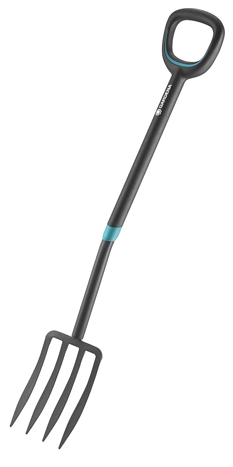Gardena ErgoLine Telescopic Spade, Garden Spade of Quality Steel for Turning Over and Removing Soil with Foot Rest and Ergonomic D-Handle