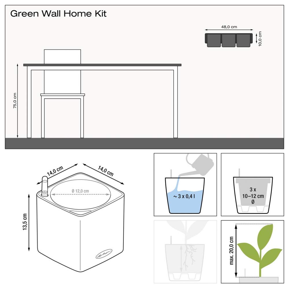 LECHUZA CUBE Glossy Green Wall Home Kit anthracite high gloss 13524 - Image 4
