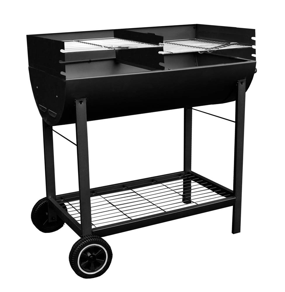 Kingfisher OUTBBQ Half Drum Barrel Steel BBQ Barbecue, Transparent