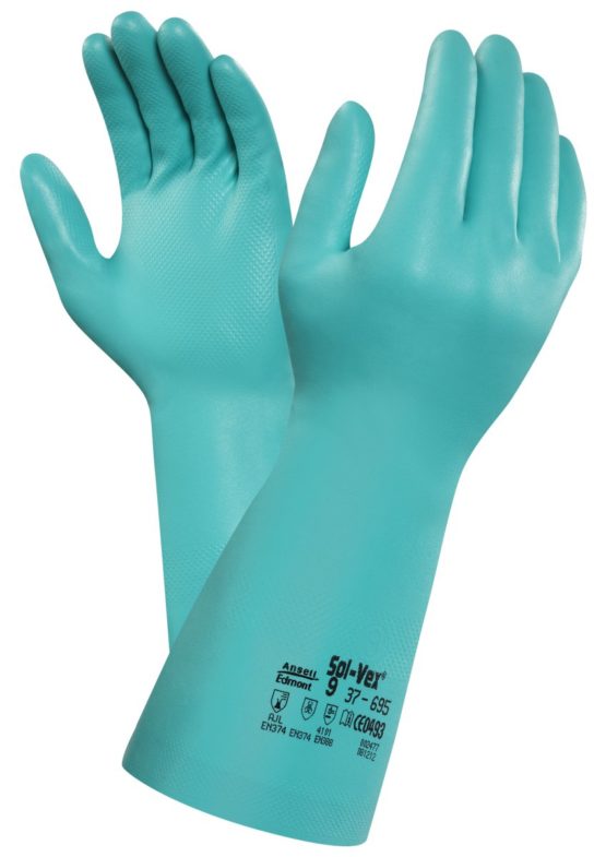 Ansell Solvex 37-695 Nitrile gloves, chemical & liquid protection, Green, Size 11 (Pack of 12 pairs)