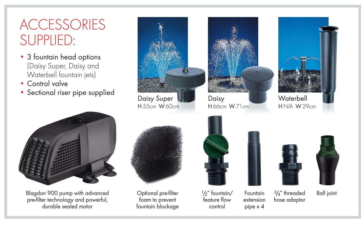 Blagdon Minipond Pond Pump 900 (to Run Fountains for Standard Ponds up to 2250 Litre), 3 Fountain Heads,Black - Image 2