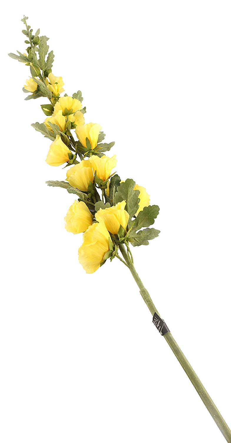 Floral Elegance Artificial 118cm Single Stem Yellow Hollyhock Flowers x 6