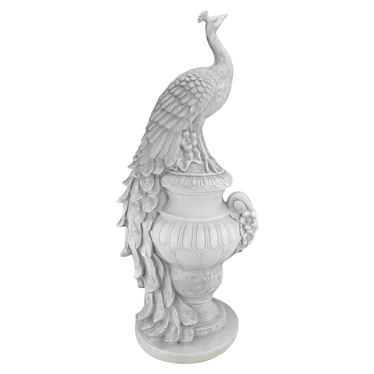 Design Toscano Staverden Castle Peacock on an Urn Garden Statue, 86.5 cm, Polyresin, Antique Stone, White - Image 3