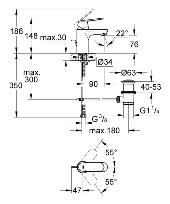 GROHE 3282500E | Eurosmart Cosmopolitan Bathroom Tap | Pop-Up Tap - Image 2