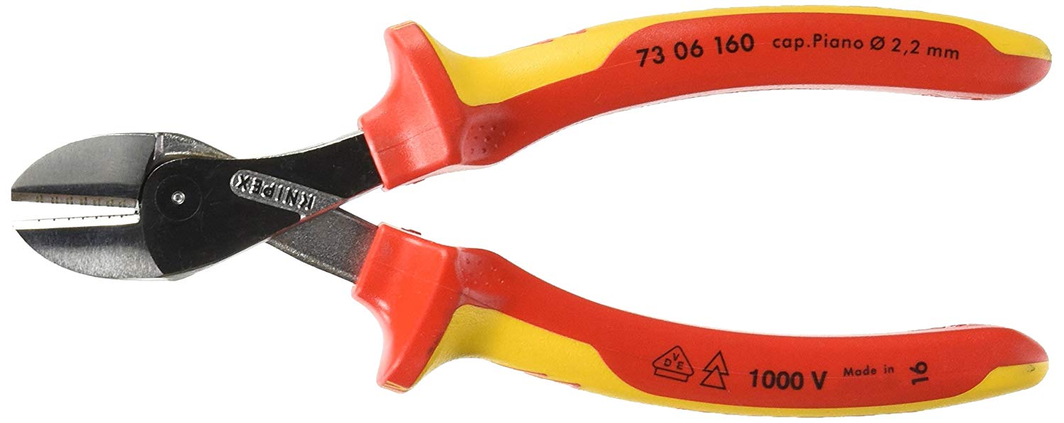 KNIPEX X-Cut Compact Diagonal Cutter High Lever Transmission Self-Service Card Chrome-Plated Insulated with Multi-Component Grips, 73 06 160 SB