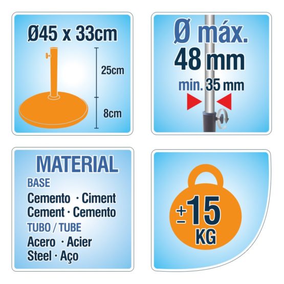 AKTIVE – Stand for Parasol, Cement, Tube Diameter 48 cm, 45 x 45 x 8 cm, 15 kg (colorbaby 53897) - Image 3