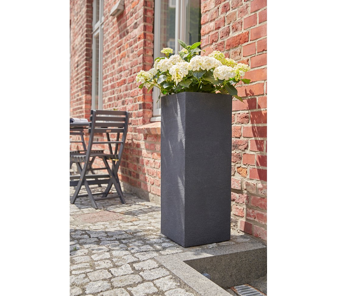 Dehner Palermo Slate Effect Column Plant Pot, 80 x 30 x 30 cm, Plastic, Charcoal Grey - Image 2
