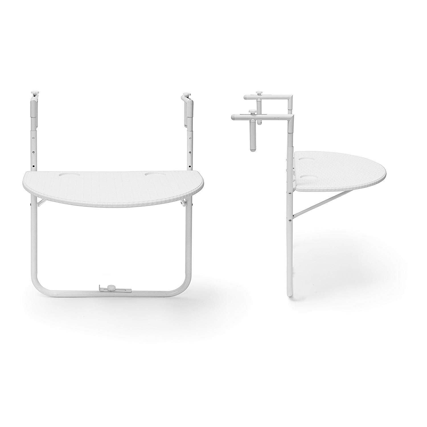 Relaxdays BASTIAN Attachable Balcony Table, 60 x 40 cm, 3 Levels, Adjustable, Rattan Look, White - Image 4
