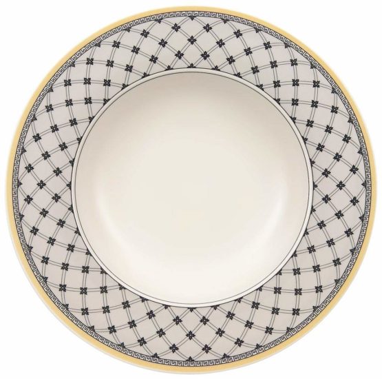 Villeroy & Boch Audun PromenaofSoup Plate, 24 cm, Premium Porcelain, White/Grey/Yellow