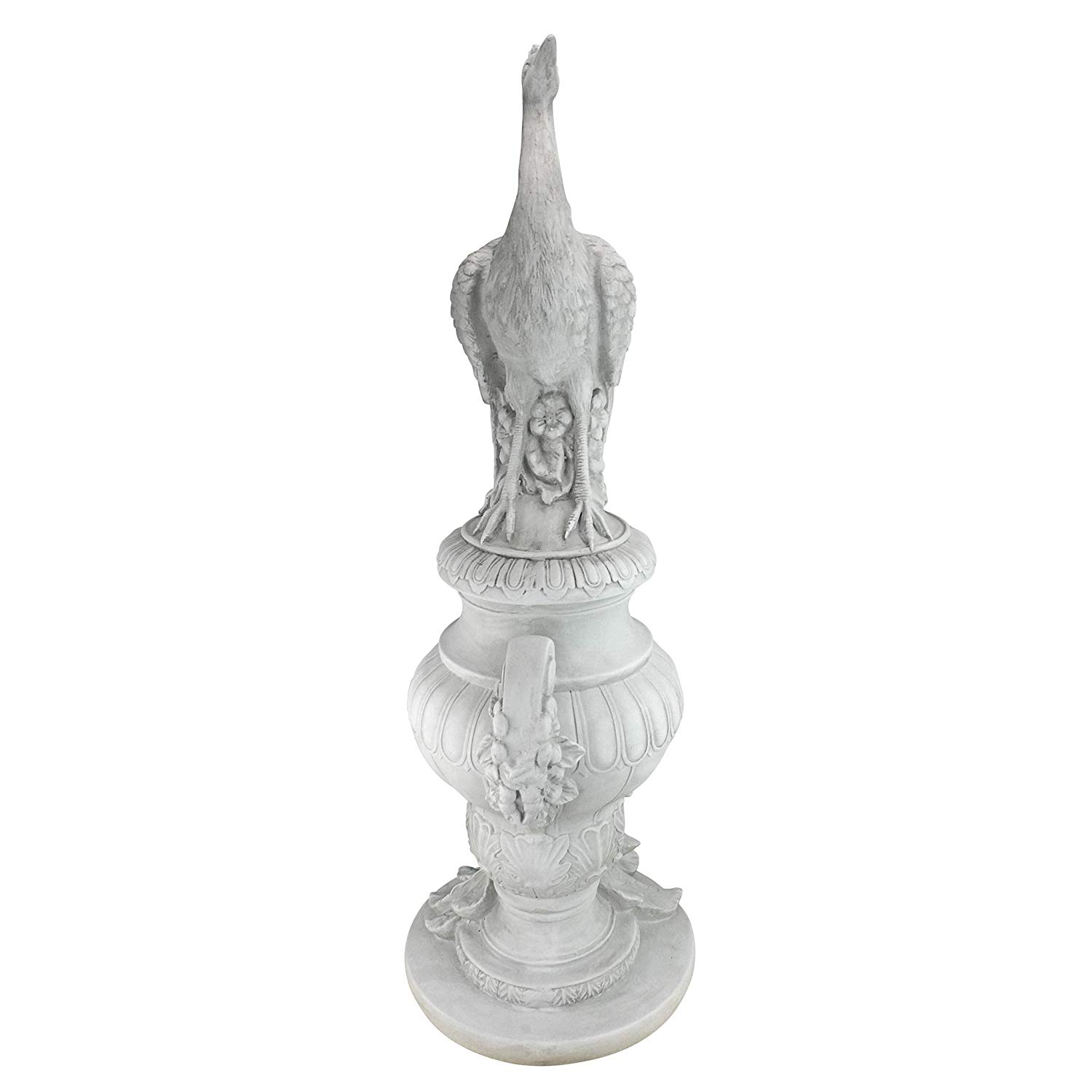 Design Toscano Staverden Castle Peacock on an Urn Garden Statue, 86.5 cm, Polyresin, Antique Stone, White - Image 2