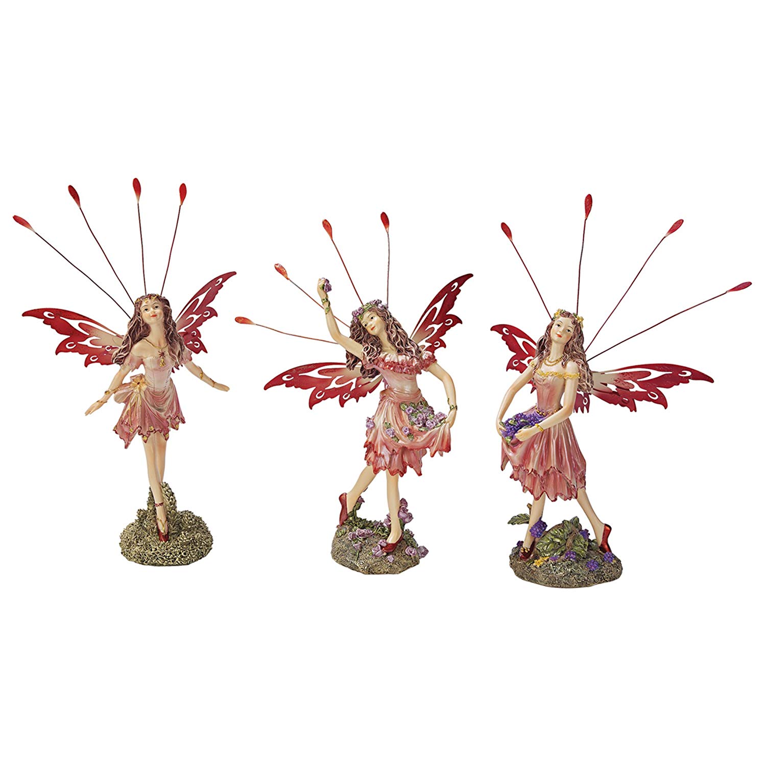 Design Toscano Crosstweed Meadow Victorian Fairy Figurine Statues, 20.5 cm, Set of Three, Polyresin