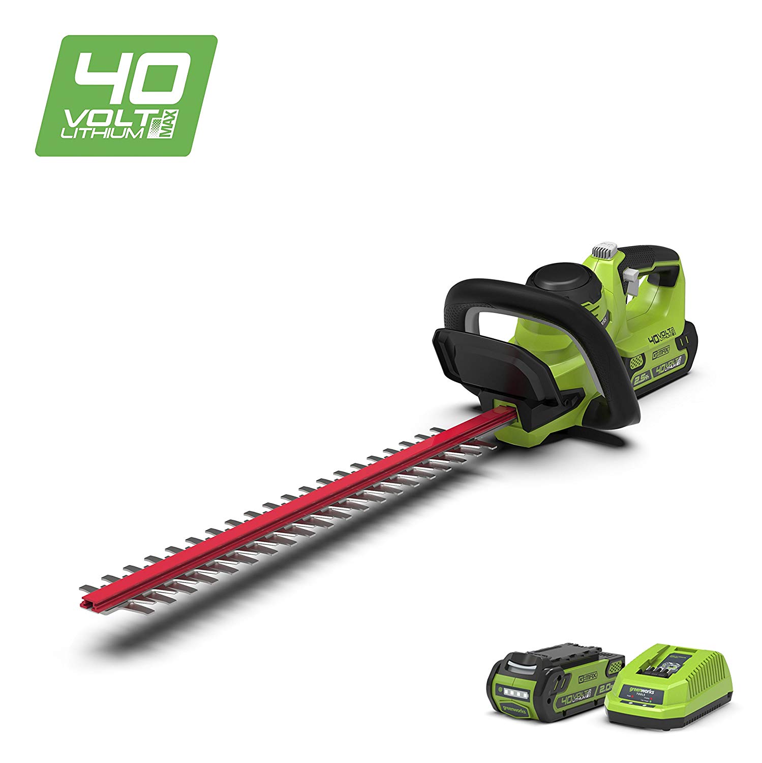 Greenworks G40HT61K2 Cordless Hedge Trimmer, 61cm Dual Action Blades, Cuts up to 27mm Thick Branches and Stems, 3000spm