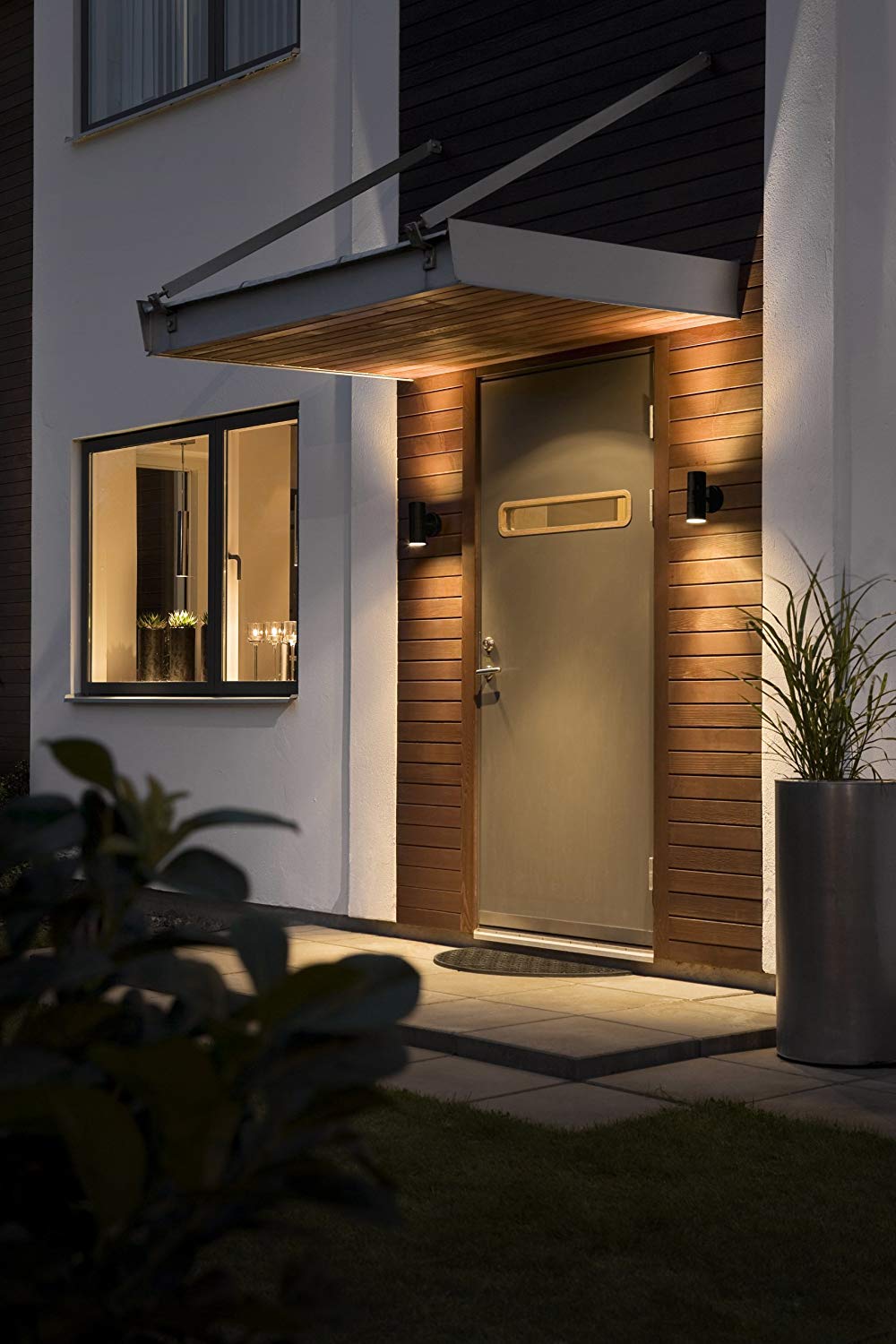 Konstsmide Outdoor Wall Light Mains Powered/Modena Up Down Modern Lantern/2 x 35 W GU10 Max Lamp/Clear Glass Lens/IP44/Outside Light Matt Black - Image 3