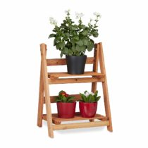 Relaxdays Wooden Flower Display Rack, Indoor Flower Stand, 2-Tier, Plant Stairs, Foldable, HxWxD: 51 x 41 x 25 cm, Brown