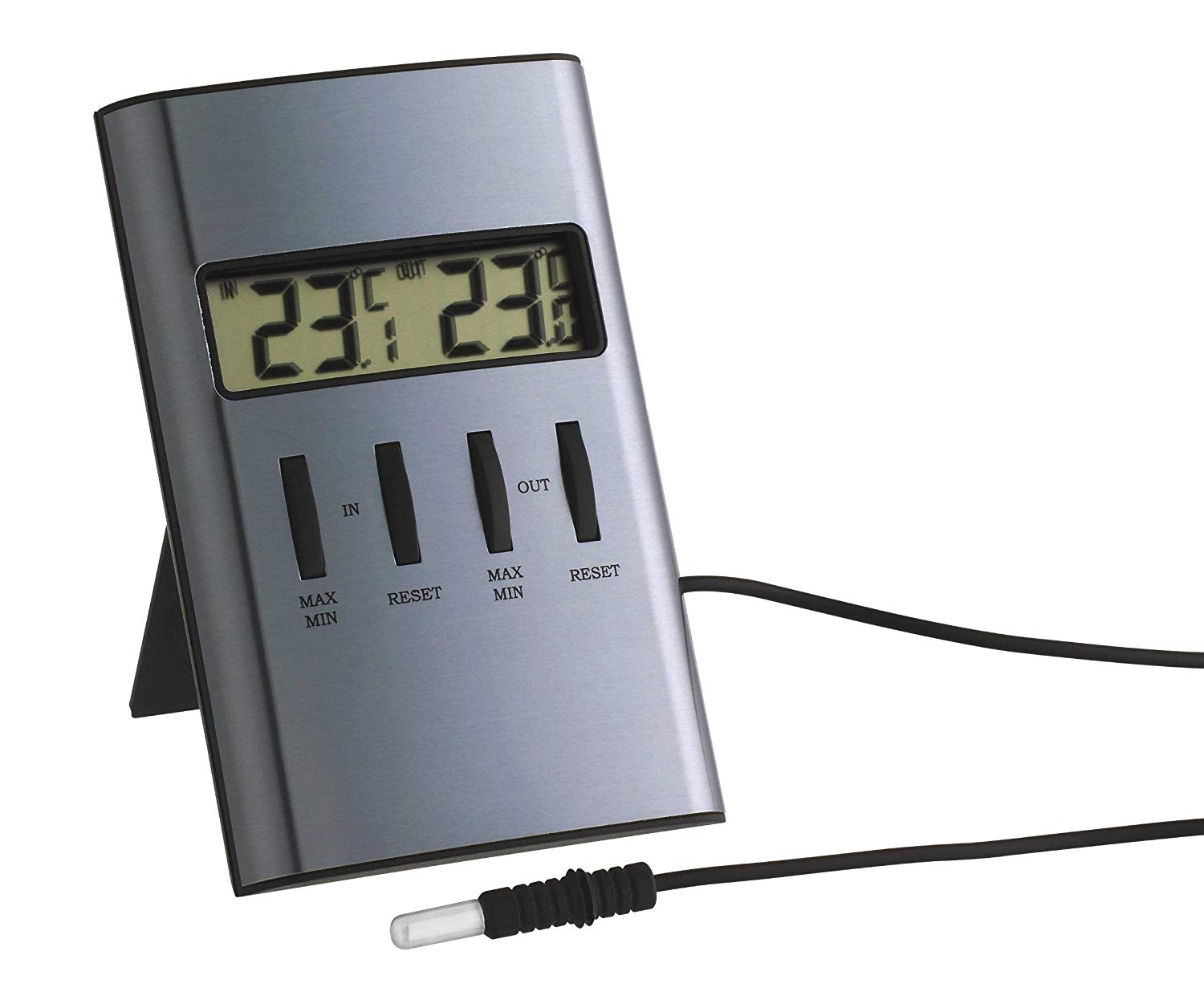 TFA 30.1029 98mm Digital Indoor/Outdoor Cable Thermometer - Metallic Silver