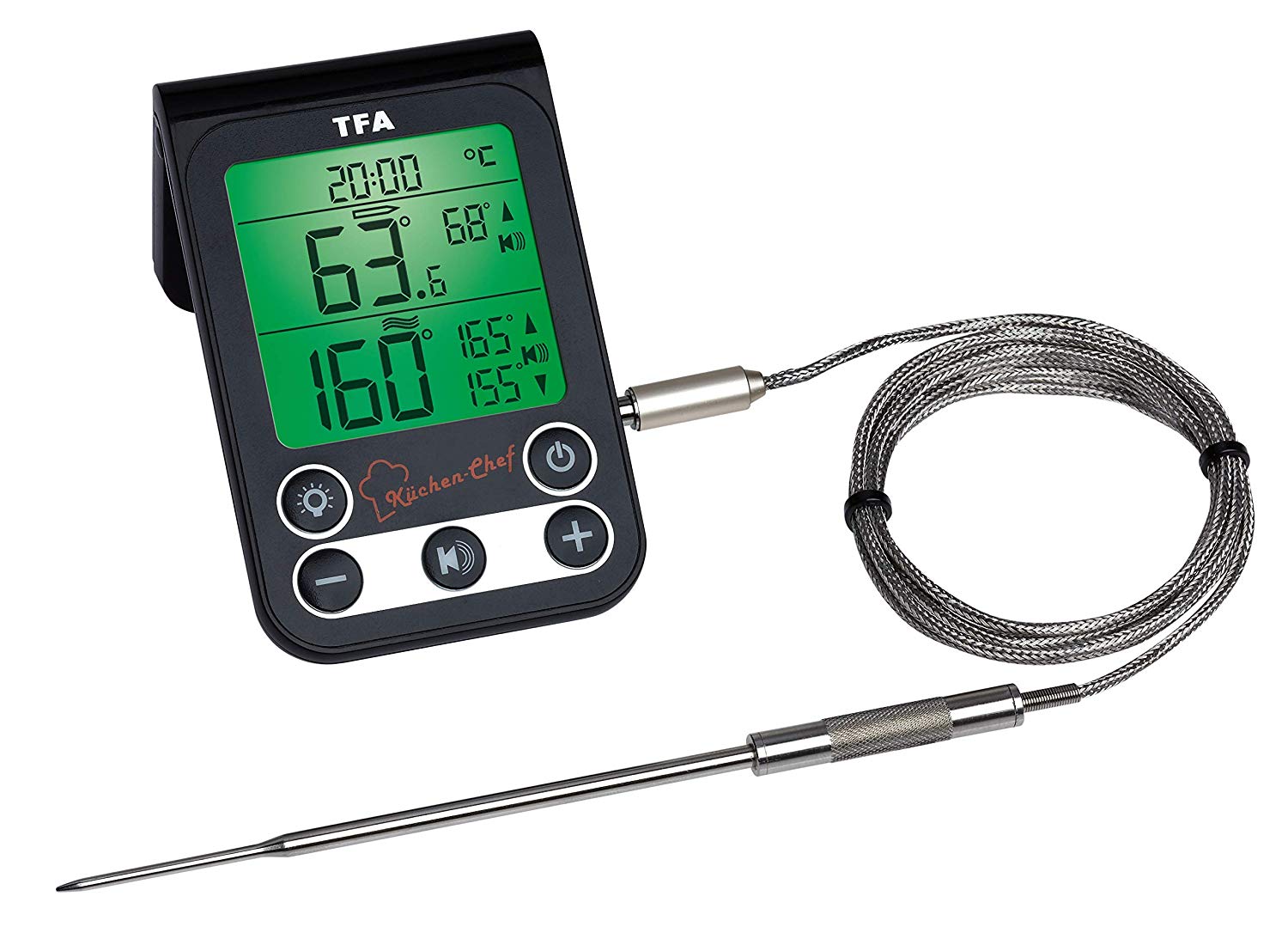 TFA Dostmann Digital BBQ Smoker Meat/Oven Thermometer KÜCHEN-Chef, 14.1512.01, kitche Probe Thermometer for Different Meats, Slow Cooking