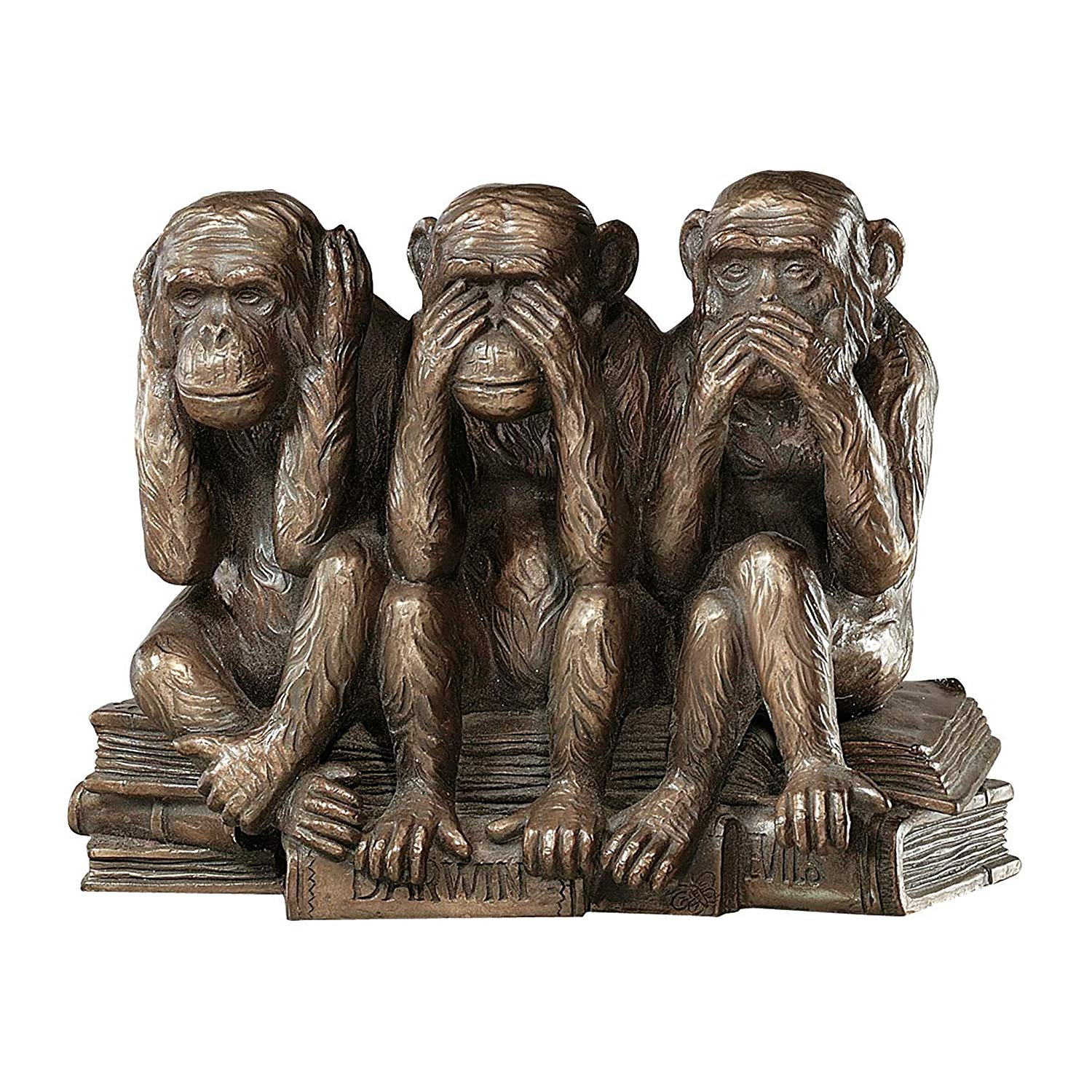 Design Toscano Hear-No, See-No, Speak-No Evil Monkeys Animal Statue Three Truths of Man Figurine, 17.75 cm, Polyresin, Bronze Finish