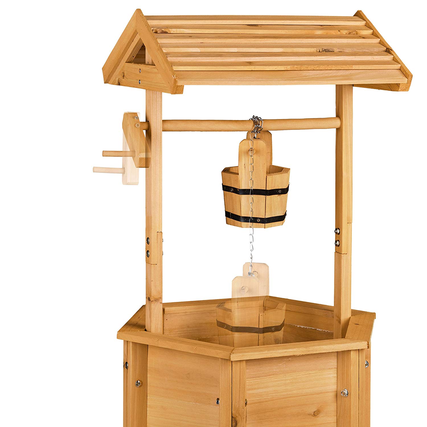 Relaxdays, Decorative Garden Well, Wooden, Crank, Bucket, HxWxD: 82 x 47 x 41 cm, Wishing Well, Garden Decor, Natural Brown - Image 4