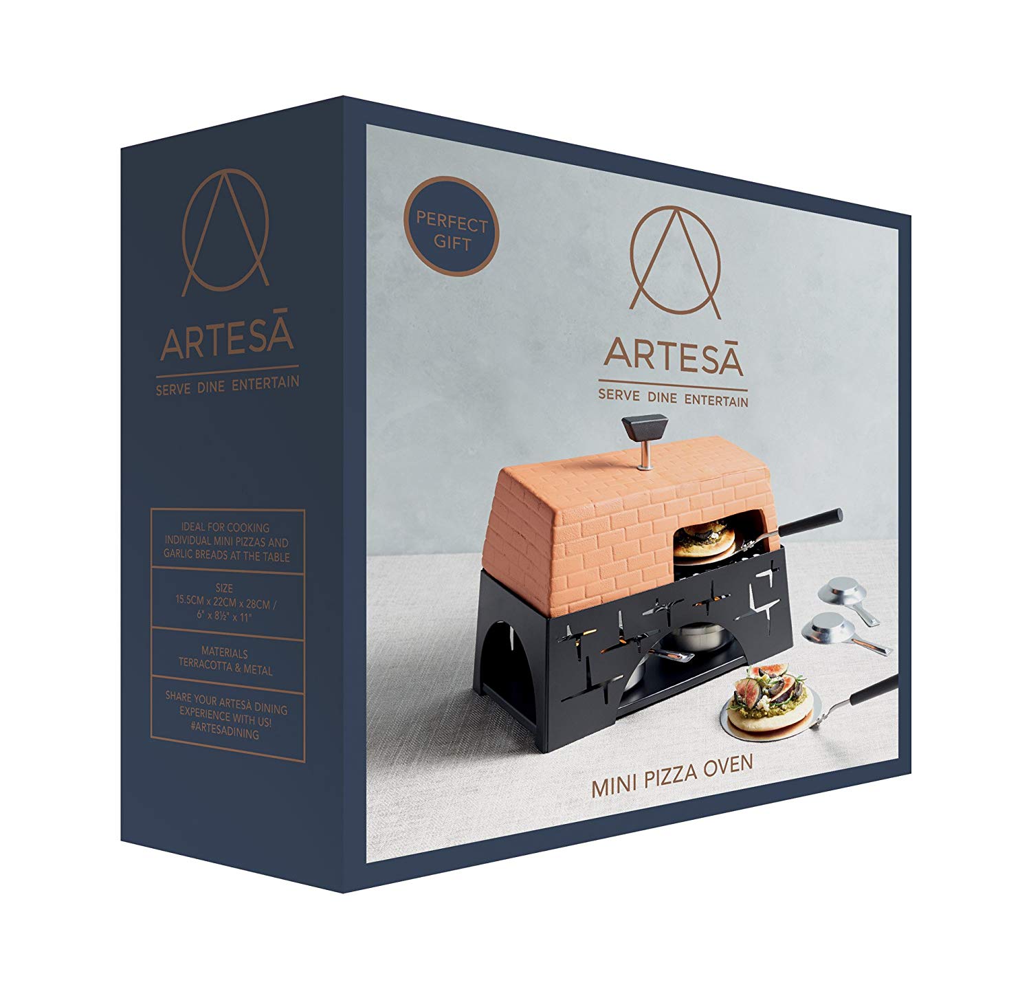 Artesà Table Top Pizza Oven in Gift Box, For Mini Pizzas and Garlic Breads, 27 x 15 x 22cm, Terracotta and Metal - Image 2