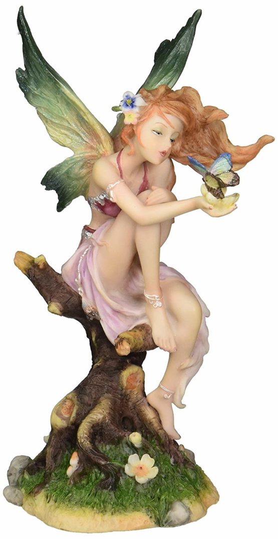 Design Toscano Kiss of the Butterfly Fairy Figurine Statue, 20.5 cm, Polyresin, Full Colour