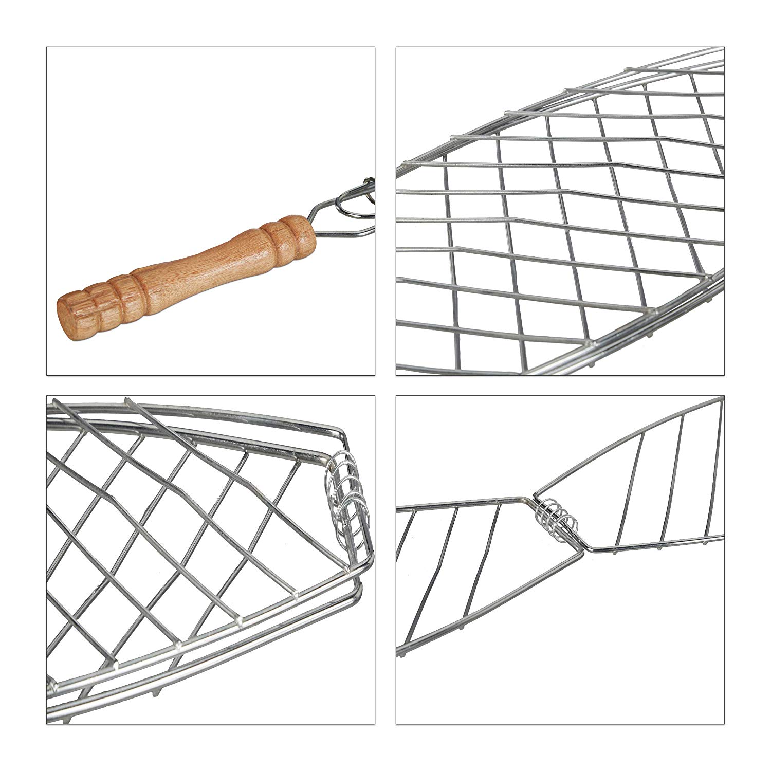 Relaxdays 50 cm BBQ Fish Holder, Grilling Basket, Steel Cooking Grate