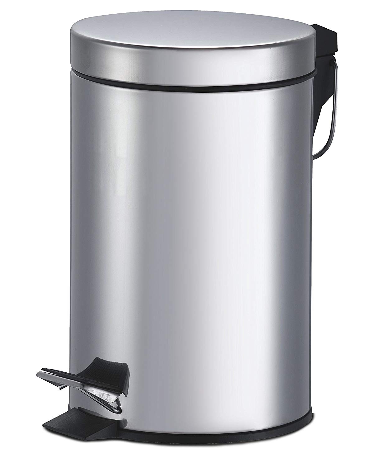 King Home p1580012 Round Steel Bin with Pedal, 12 lt, Silver, Ø 25 x 38H