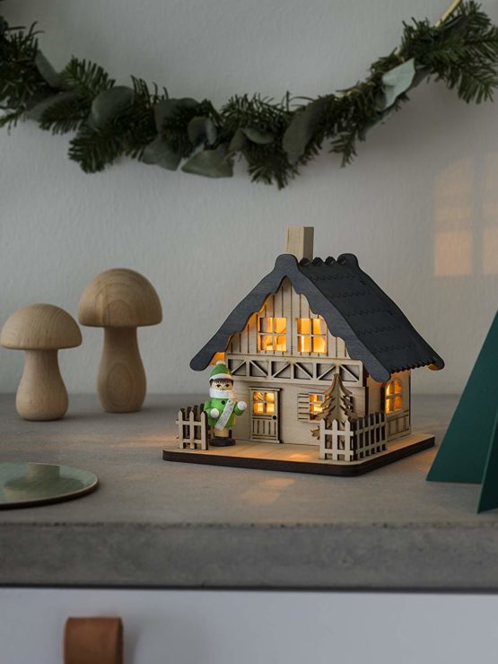 Konstsmide 3232-100 LED Wooden House “Christmas Scene” with Grey Roof Christmas Light/Indoor Use (IP20)/4 Warm White Diodes/Battery Operated: 3 x AA 1.5V (excl.) - Image 3
