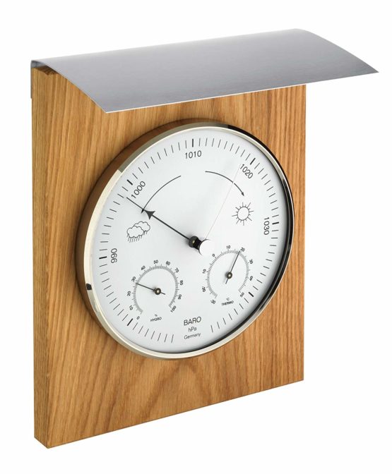 TFA Dostmann GmBH + Co. KG Wetterstation für innen und außen 20.1079 Indoor Outdoor Analogue Weather Station Barometer Thermometer Hygrometer Weatherproof, Oiled Oak, L210 x B106 x H297 mm