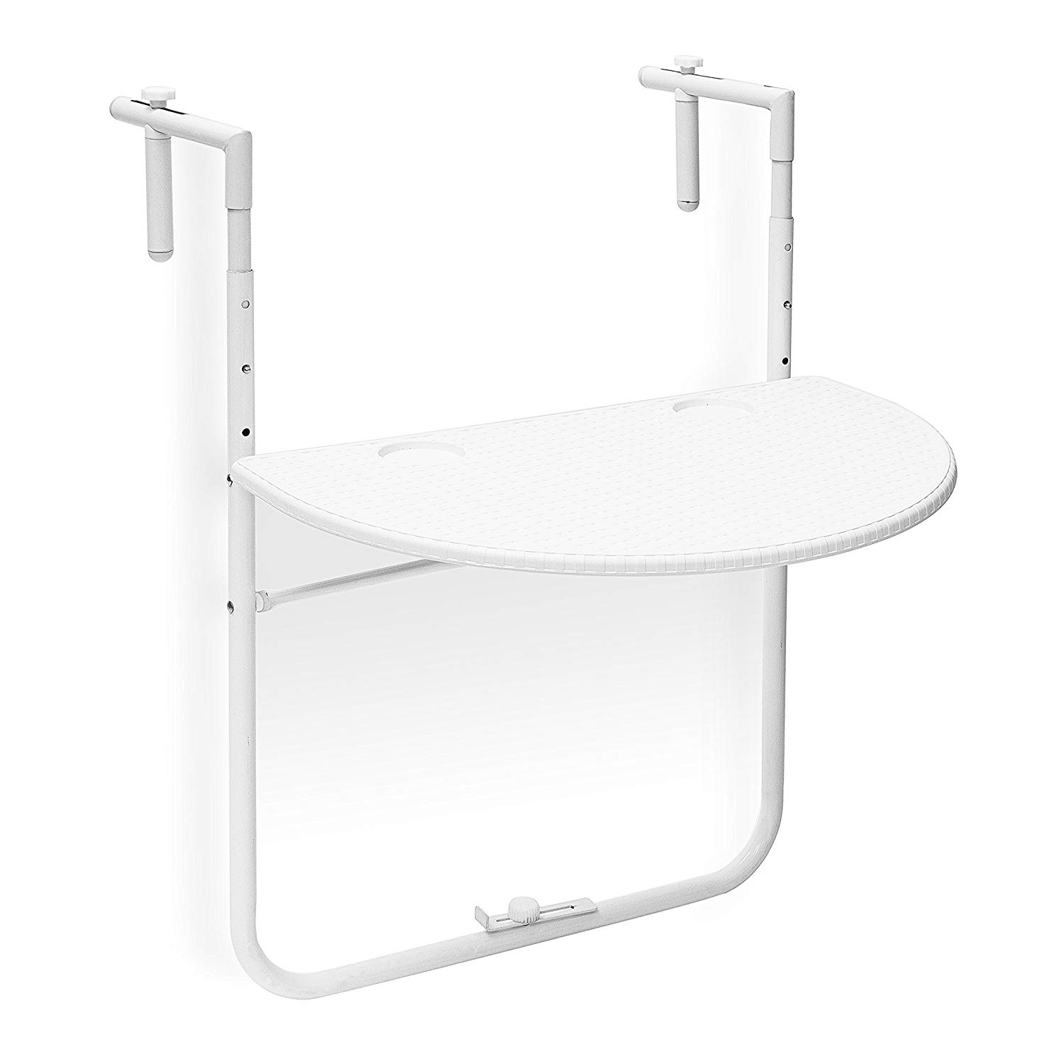 Relaxdays BASTIAN Attachable Balcony Table, 60 x 40 cm, 3 Levels, Adjustable, Rattan Look, White