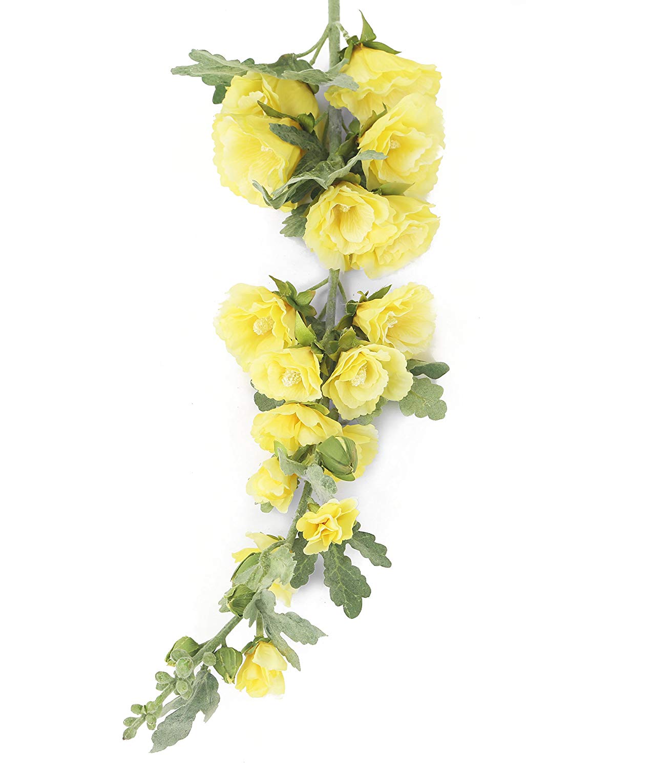 Floral Elegance Artificial 118cm Single Stem Yellow Hollyhock Flowers x 6 - Image 3