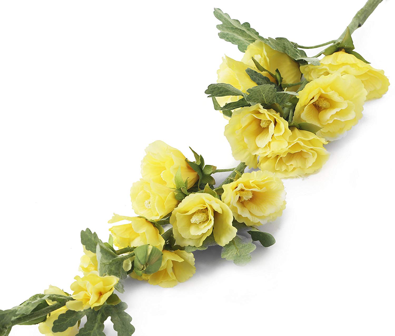 Floral Elegance Artificial 118cm Single Stem Yellow Hollyhock Flowers x 6 - Image 4