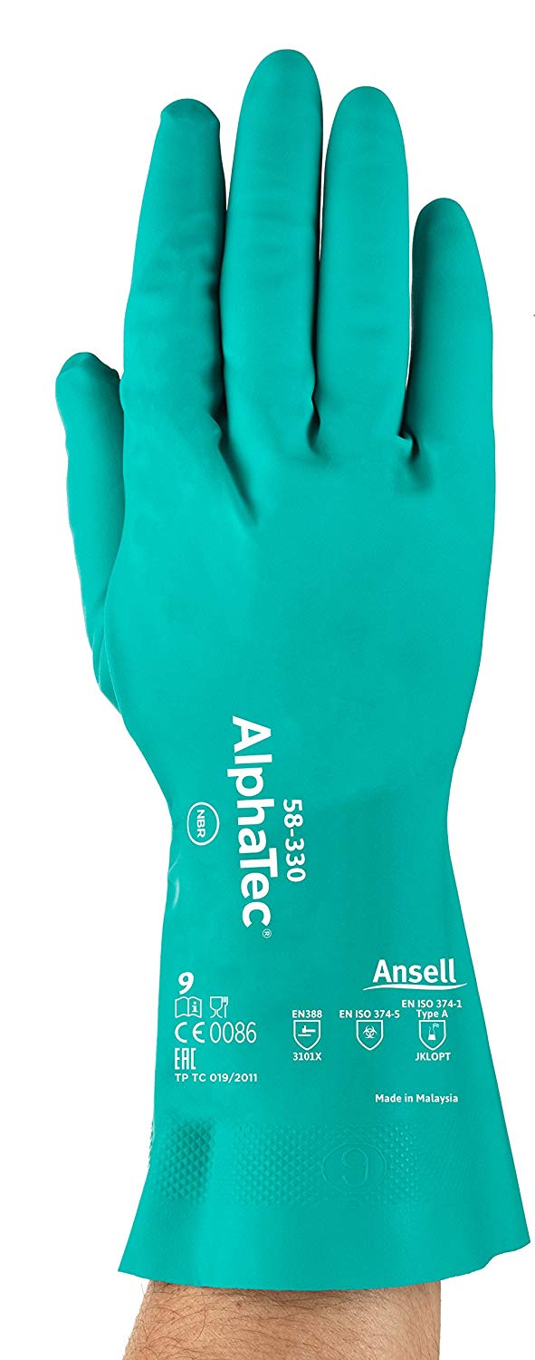Ansell AlphaTec 58-330 Chemical-Resistant Gloves, in Nitrile, Long Work Glove Anti-Abrasion, Mechanical and Industrial Uses, Green, Size 10 (12 Pairs) - Image 2
