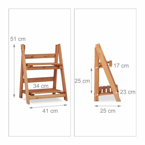 Relaxdays Wooden Flower Display Rack, Indoor Flower Stand, 2-Tier, Plant Stairs, Foldable, HxWxD: 51 x 41 x 25 cm, Brown - Image 2