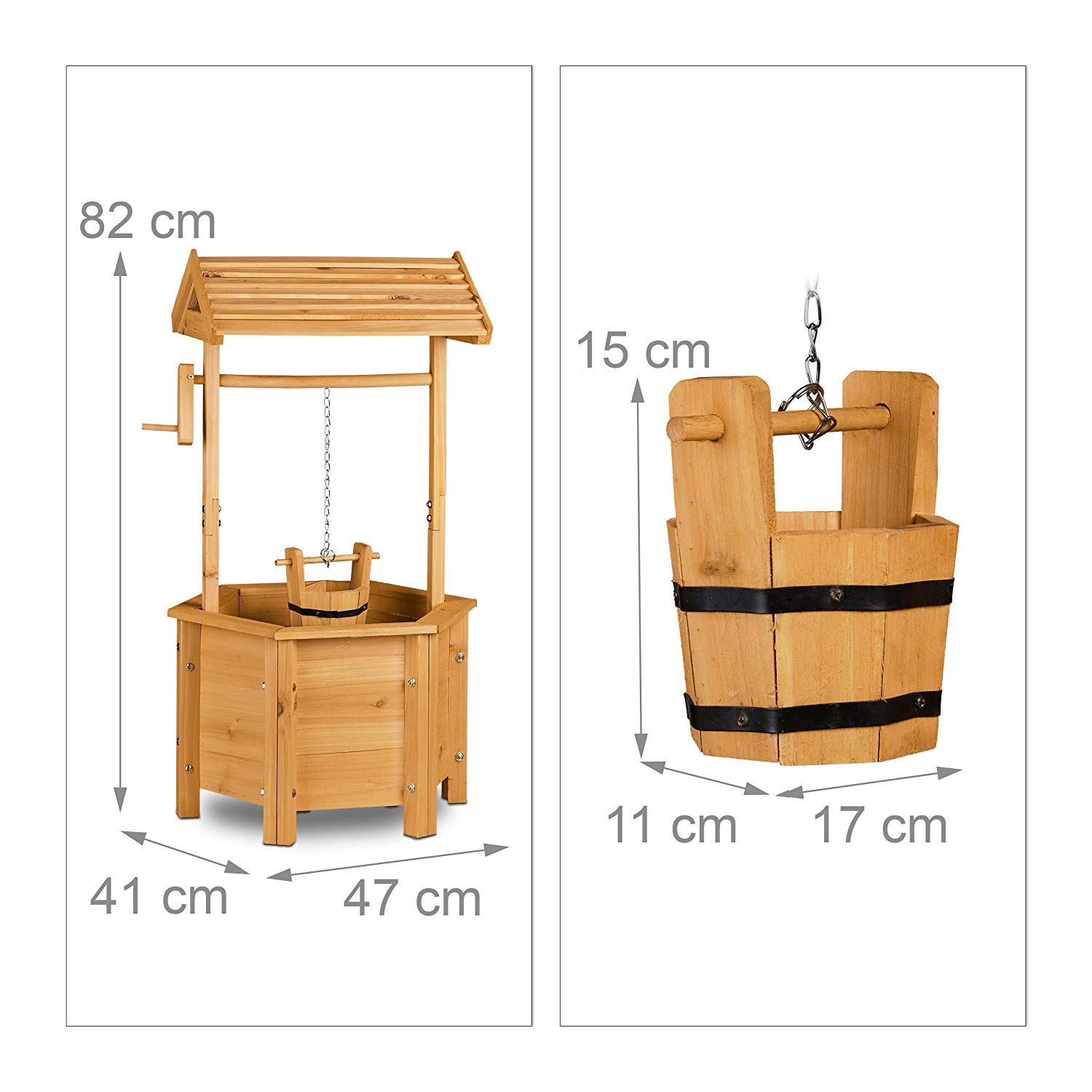 Relaxdays, Decorative Garden Well, Wooden, Crank, Bucket, HxWxD: 82 x 47 x 41 cm, Wishing Well, Garden Decor, Natural Brown - Image 3