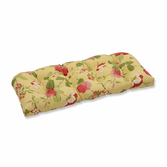 Pillow Perfect Outdoor/Indoor Risa Lemonade Tufted Loveseat Cushion, 44" x 19", Gold