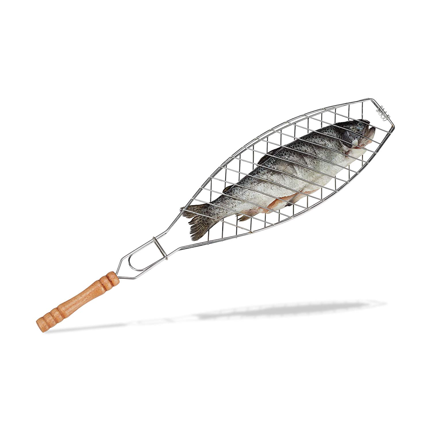Relaxdays 50 cm BBQ Fish Holder, Grilling Basket, Steel Cooking Grate